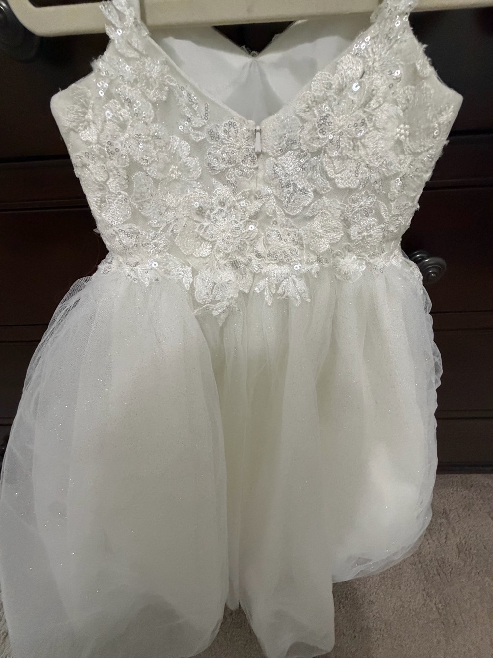 David's Bridal Ivory Floral Lace Sparkle Tulle Girls Party Dress - Picture 5 of 6